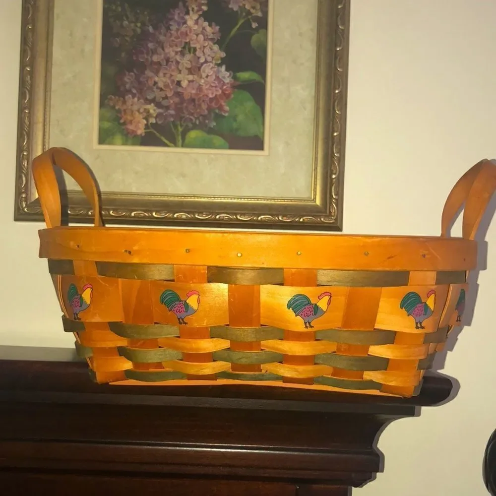 Country Woven Collection NY Rooster Art Apple Fruit Egg Basket